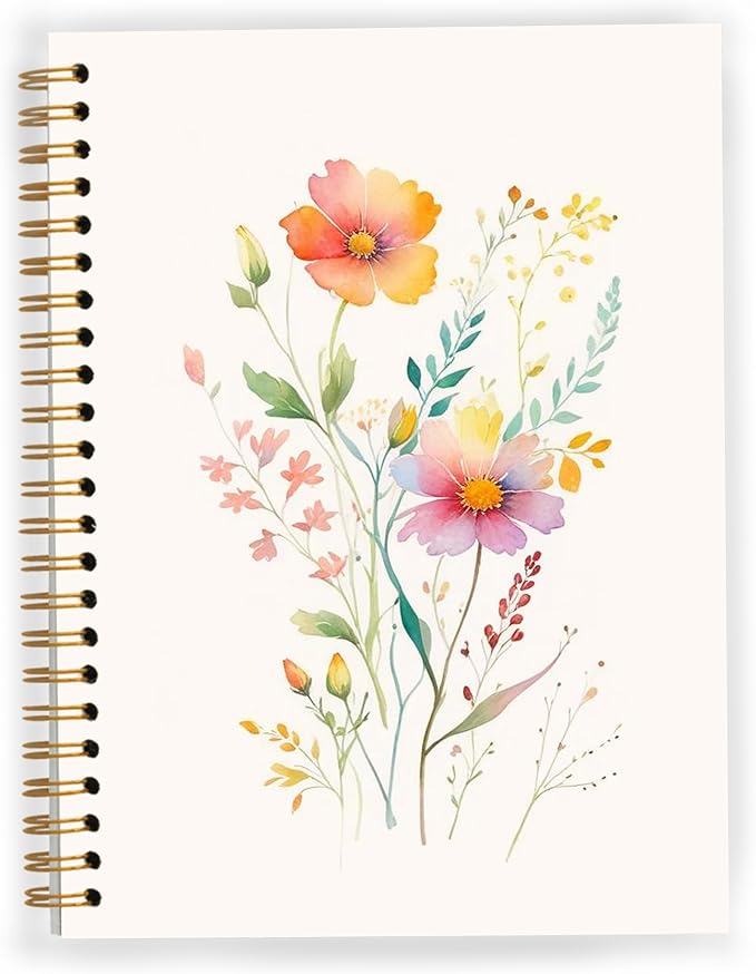 JWVK Vintage Wild Flower Botanical Plant Notebook 01,Rustic Spring Floral Cottagecore Notebook Journal for Work Office School Student Teacher,Hardcover Spiral Notebook 5.5x8.3