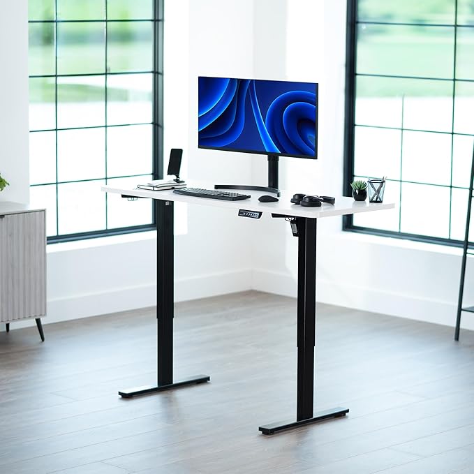 VIVO Electric 60 x 24 in Standing Desk, Memory Height Adjustment, 1B Series, Holds 220 lbs, One-Piece White Top, Black Frame, DESK-KIT-1B6W