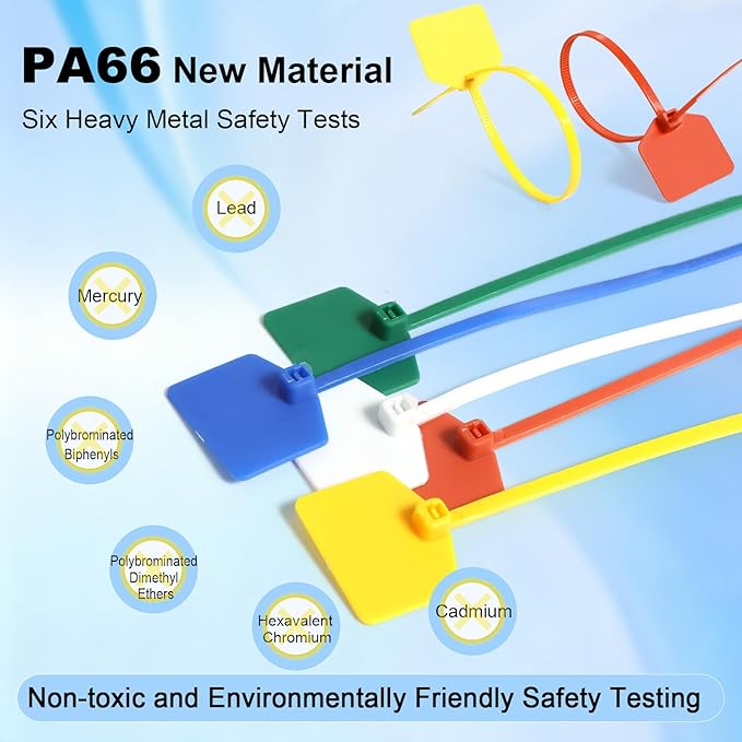 4 in Marker Nylon Cable Ties, Plastic Water Proof Tags, Self-Locking Written-on Cable Marker, Security Seals Label for Cabling, Wire Marking Label, Shipping Hanging Tags - Red/ 100pcs