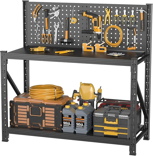 5 Sets Storage Shelves with Pegboard,Heavy Duty Garage Shelving Units and Storage,Metal Shelving Adjustable Shelves,Garage Storage Rack,Industrial Utility Shelf For Kitchen,Pantry 47.2"H*33.46"W*18"D