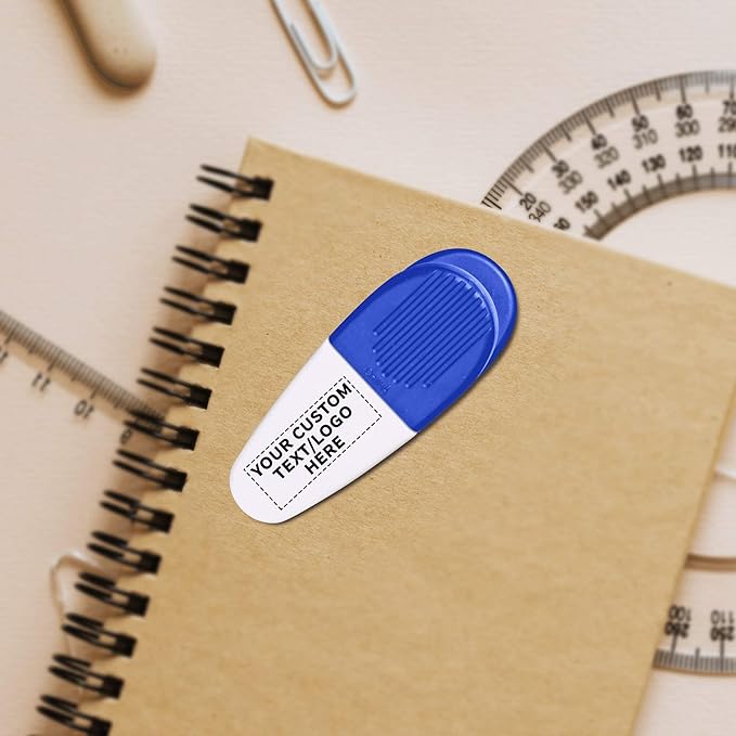 10 Magnetic Memo Holders Set - Customizable Text, Logo - Large Clip, Plastic - White Blue