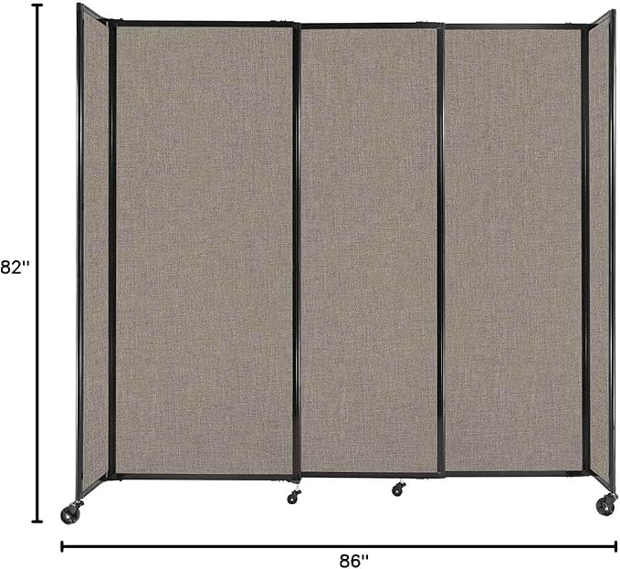 Versare Straightwall Sliding Portable Wall Partition | Freestanding Office Dividers | Locking Wheels | Temporary Room Separator | 7'2" Wide x 6'10" Tall Warm Pebble Fabric Panels
