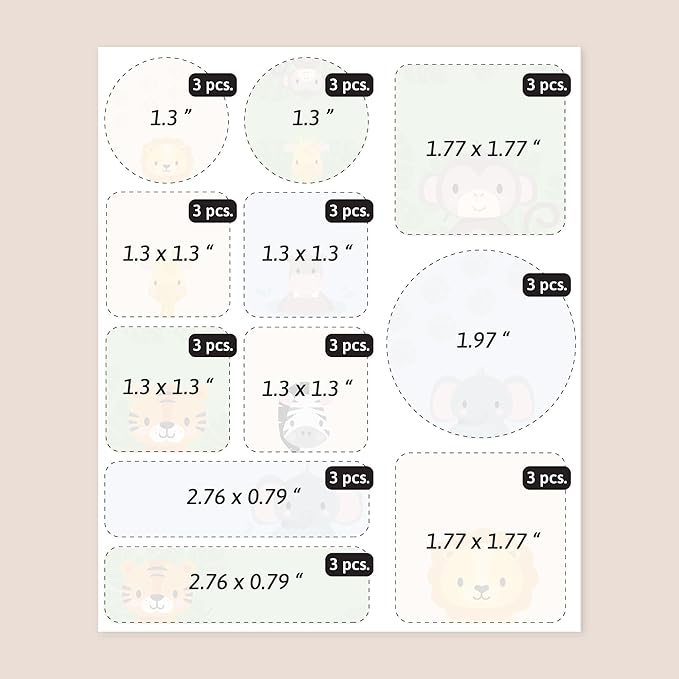 Large Name Labels for Kids (33) - Custom Stickers for Daycare and School Supplies - Durable, Waterproof Stickers for Water Bottles, Lunch Boxes, and More with Unique Designs - Exotic Animals
