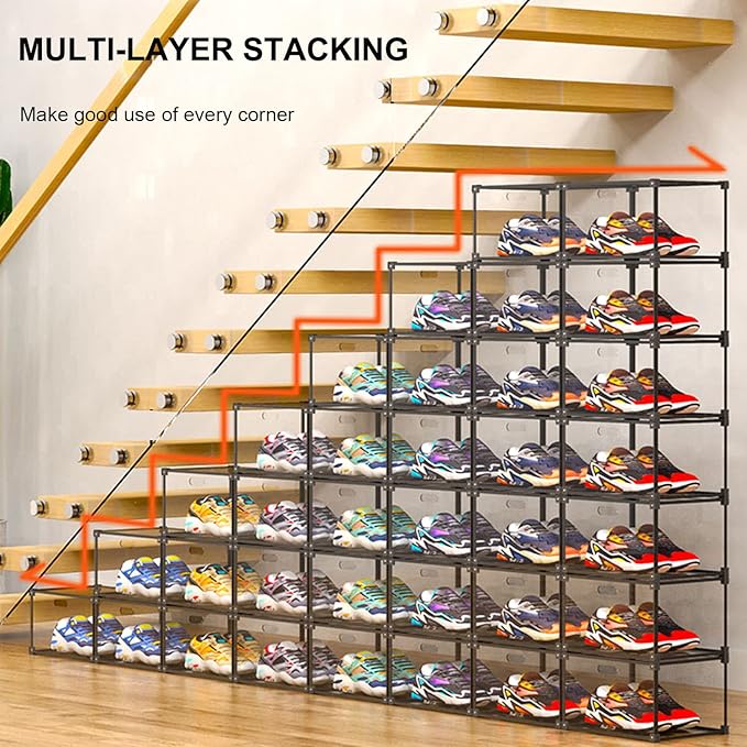 KOKOIN Transparent Plastic Storage Clear Shoe Display Case Box Organizer - Magnetic Side Open, 16PC (Black)