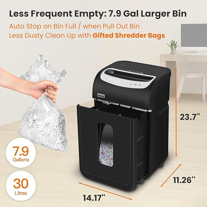 VidaTeco Paper Shredder for Home Office Heavy Duty with 60 Mins Running with US Patented Cutter,Shred CD/Card with Extra Large Bin,AUTO Jam Proof(ETL) (25-Sheet Cross Cut)