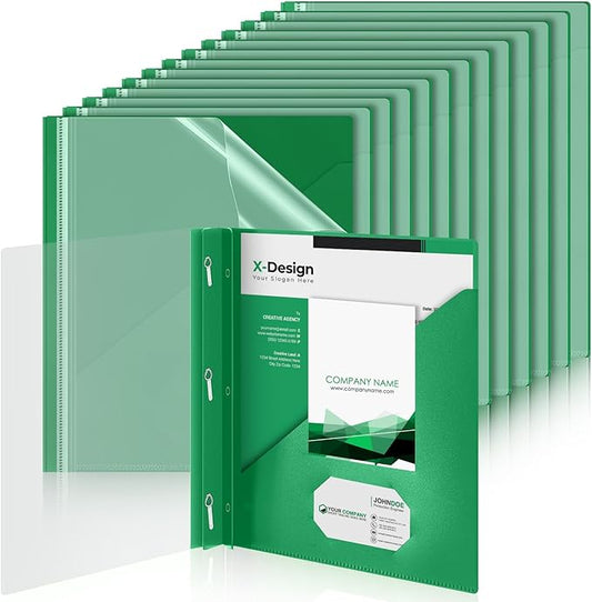 Teling 24 Pcs Clear Front Report Covers with 3 Prongs, Plastic Green Presentation Folders Bulk with 3 Pockets for A4 and Letter Size Paper, 90 Sheet Capacity, Document Covers for School Business