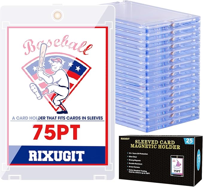 25-Pack One Touch Card Holders - 75pt Sleeved Card Magnetic Holder, with 2.63"x3.7" Larger Inner Dimension, First Insert Card into Soft Card Sleeve, Then Place into Card Holder for Double Protection ﻿