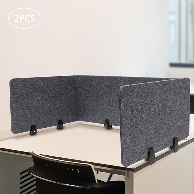 ReFocus Raw Clamp-On Acoustic Desk Divider Mounted Privacy Panel Set – Reduce Noise & Visual Distractions for Office, Study (Anthracite Gray, 2× Long (47.25"×16") + 4× Short (23.6"×16"))