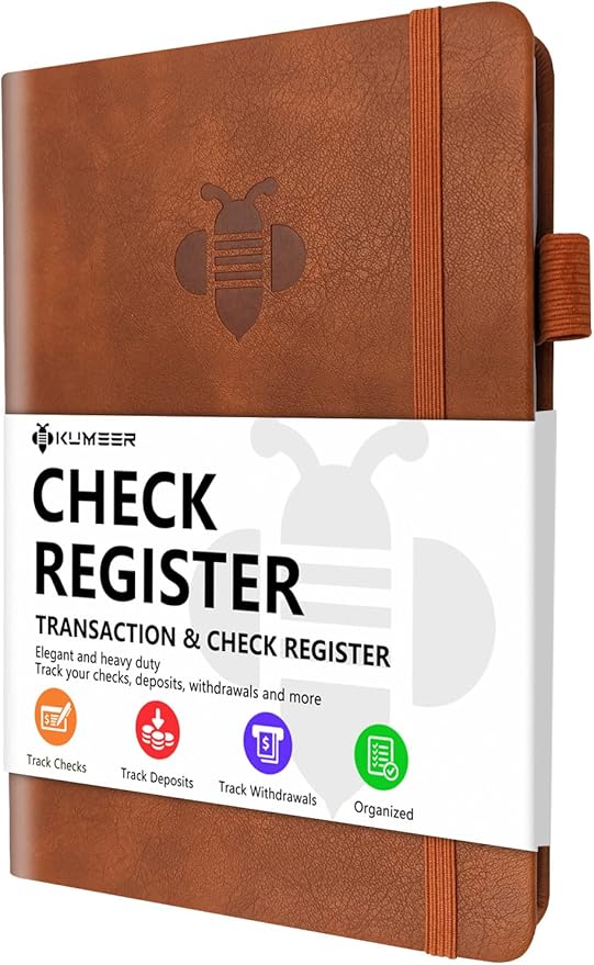 KUMEER Check Register – Elegant Check Registers for Personal Checkbook with Check & Transaction Registers, Hardcover Checkbook Log 5.2x7.6" (Brown)