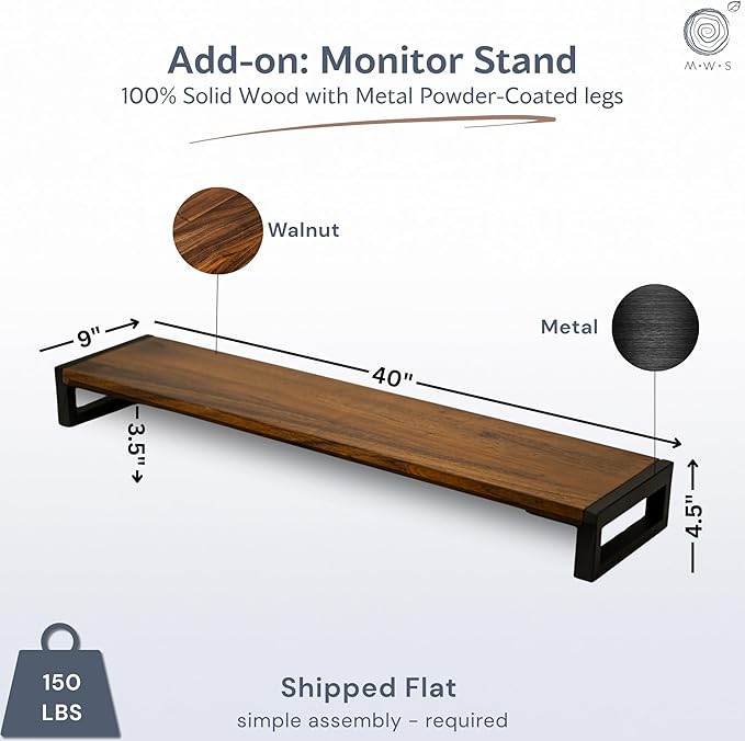 Standing Desk with Monitor Stand – Walnut Solid Wood Desk, Natural Live Edge, Adjustable Height Dual Motor, Sit Stand for Home Office (Black, W60 x D27)