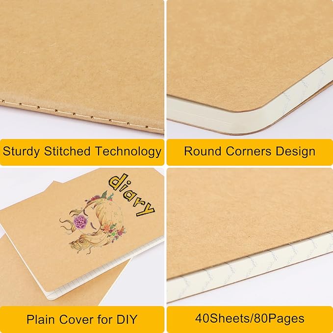 EUSOAR Graph Journal, 3 Packs Large A4 8.5" x 11" 40 Sheets/ 80 Pages, 100gsm Thick Paper Kraft Sketchbook Composition Diary Subject Notebooks Planner Journal for Office