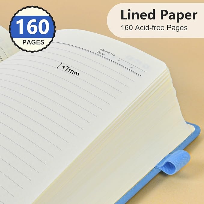 PERCUN Lined Journal Notebook for Men & Women, 160 Pages College Ruled Journal for Writing, A5 Hardcover Leather Notebooks for Work, School, Business, Travel, Daily Diary 5.9" x 8.5" (Blue)