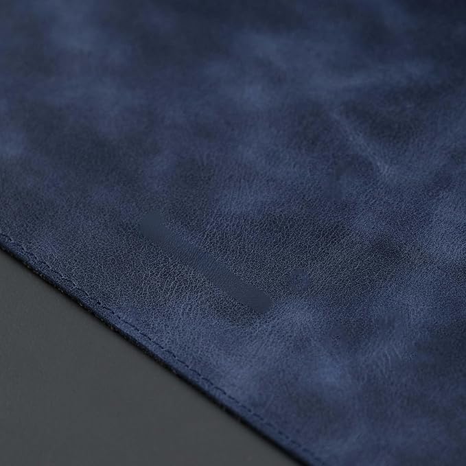 TORONATA Jersey Genuine Calfskin Leather Desk Pad, Office Desk Mat with Non-Slip Bottom, Smooth Surface for Mouse & Keyboard, Desk Protector (36x19 inches) (Navy)