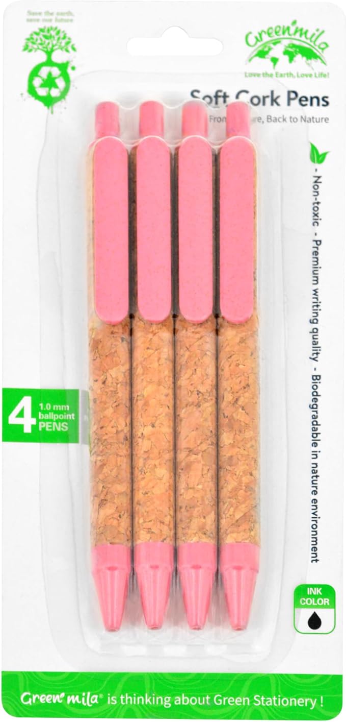 Green Mila Durable Pens, 1.0mm Ballpoint Pens Premium Writing Quality for School, Home & Daily Use - Pack of 4