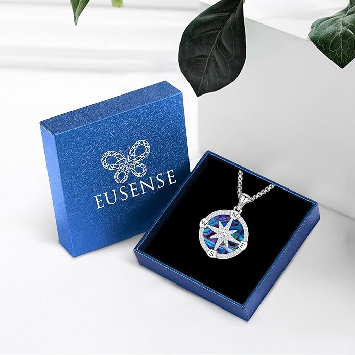Compass Necklace for Women Men 925 Sterling Silver Pendant Urn Necklaces for Ashes Picture Locket Necklace Anchor Necklace Viking Necklace Crystals CZ Moonstone Abalone Shell Turquoise Compass Jewelry