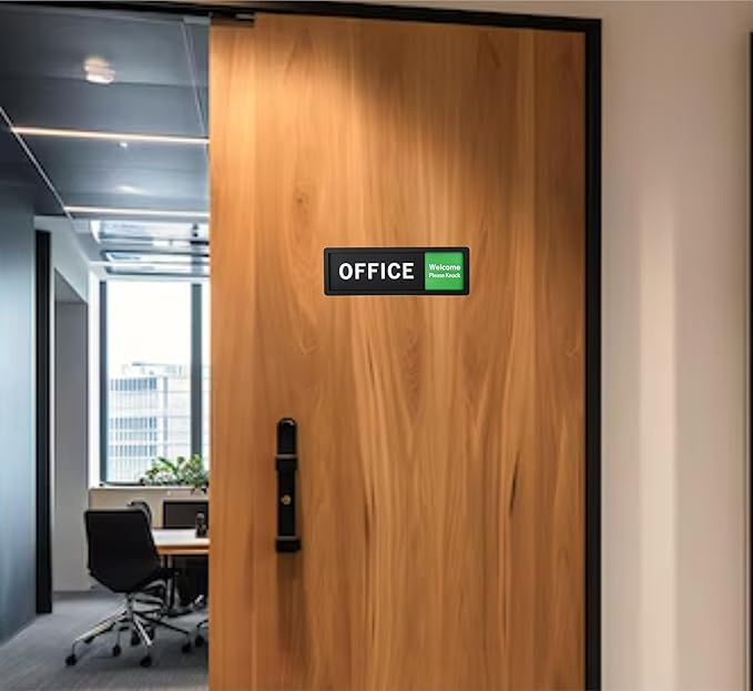Office Sign – Do Not Disturb/Knock Welcome Slide Switch Sign, Premium Durable Acrylic Material, Super Strong Self-Adhesive, Quick Installation, Suitable For Your Home And Business (9×3 Inches, Black)