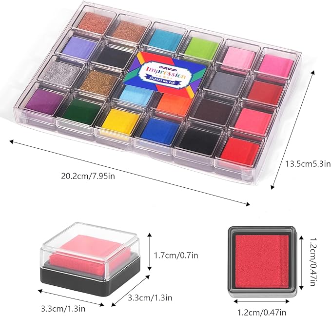 CraftyManor Mini 24 Color Pigment Ink Pads Set for Stamps, Fingerprint Ink Pad, Stamp Pad for Scrapbook Paper & Stamps for Classroom & Clothing Stamp & Letter Stamps, Archival