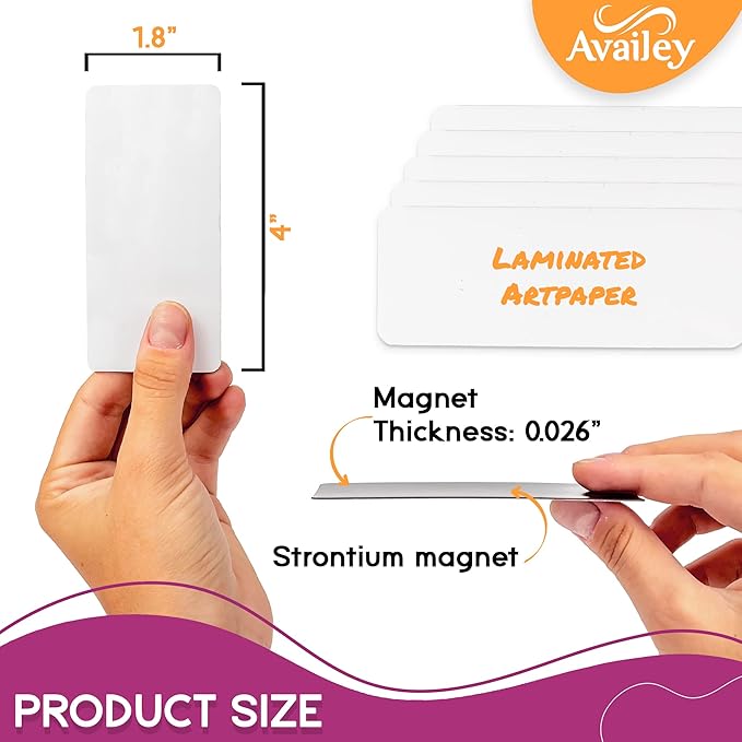 Availey 32 Pieces (4 x 1.8) - White Magnetic Dry Erase Labels - Reusable Strips for Classroom Home Office Garage Refrigerator - Blank Writable Erasable Cards - Name Tags Students Locker Shelf
