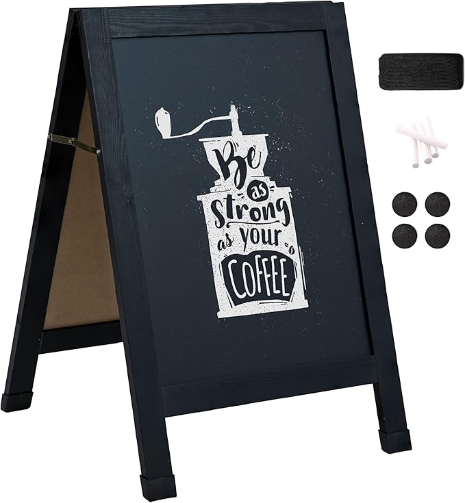Sunnydaze Magnetic A-Frame Chalkboard Sign - Double-Sided Chalk Sandwich Board Sidewalk Sign - 30" x 20" - Black
