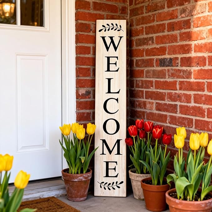 Farmhouse Wooden Merry Christmas Welcome Sign Stand for Front Door, 47" Large Welcome Sign for front porch, Rustic Vertical Tall Xmas Gift Porch Leaner Decor for Outdoor Patio Garden