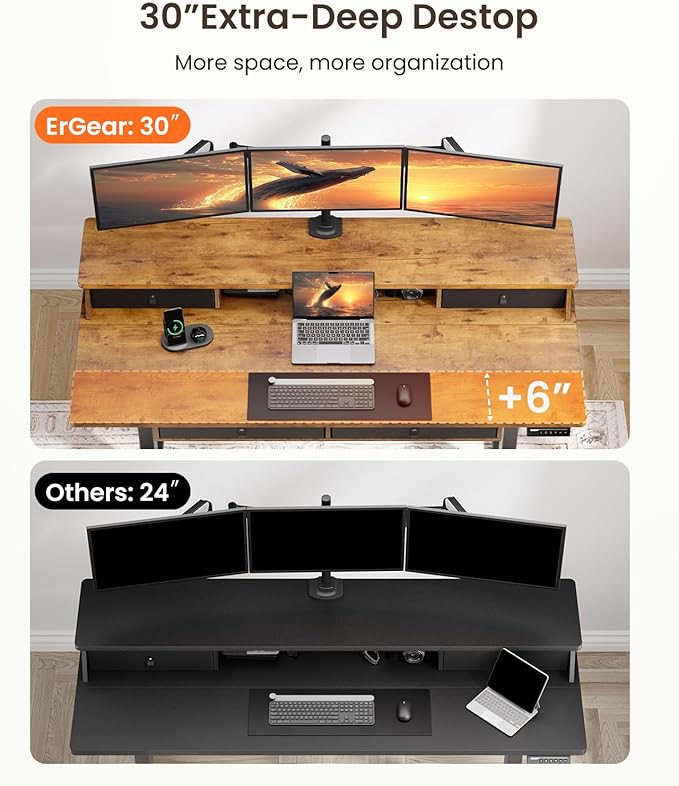 ErGear Electric Standing Desk with 4 Drawers, Height Adjustable Desk with Storage, C-Clamp Mount Compatible, Computer Home Office Table with Cable Management Tray