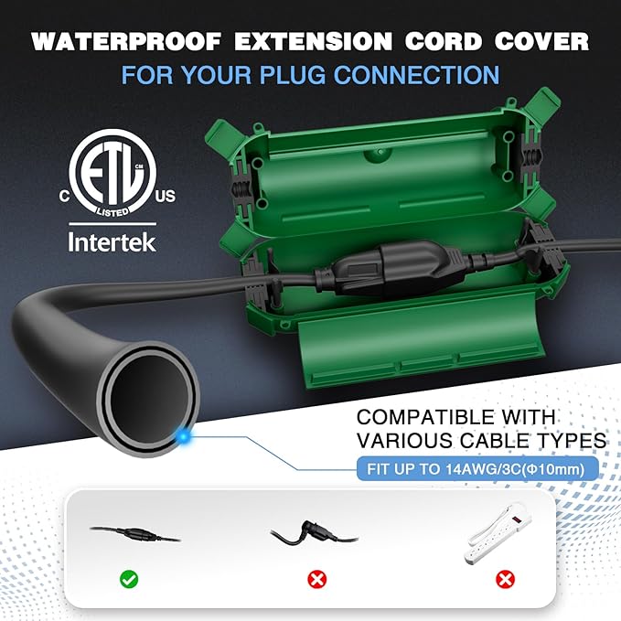 Flemoon [3 Pack] Outdoor Extension Cord Safety Cover, IPX4 Weatherproof Electrical Box to Protect Outdoor Outlet, Plug, Socket, Halloween, Christmas Holiday Decoration Light, Green