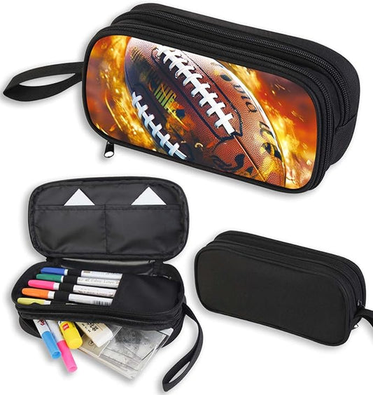 AnySmic Football Pencil Case for Boys and Girls, Sports Large Capacity Pencil Pouch for Kids, Pen Case for Elementary School Child, Polyester with Double Zipper Pen Bag Organizer Gifts for Student