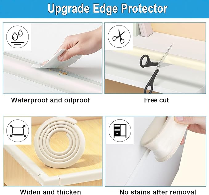 Baby Proof Corners and Edges Protector 8.2ft (Large 7.5ft Edge+4 Corner Guard), Fireplace Baby Proofing Bumper, Heavy-Duty Soft NBR Foam Edge Corner Protector for Furniture Table, Childsafe/Pre-Taped