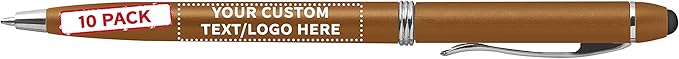DISCOUNT PROMOS Custom Twist Action Plastic Stylus Pens, Set of 10, Personalized Bulk Pack - Pens for Work, Cool Pens for Writing, Black Ink - Gold