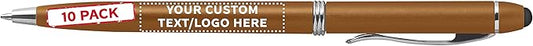 DISCOUNT PROMOS Custom Twist Action Plastic Stylus Pens, Set of 10, Personalized Bulk Pack - Pens for Work, Cool Pens for Writing, Black Ink - Gold