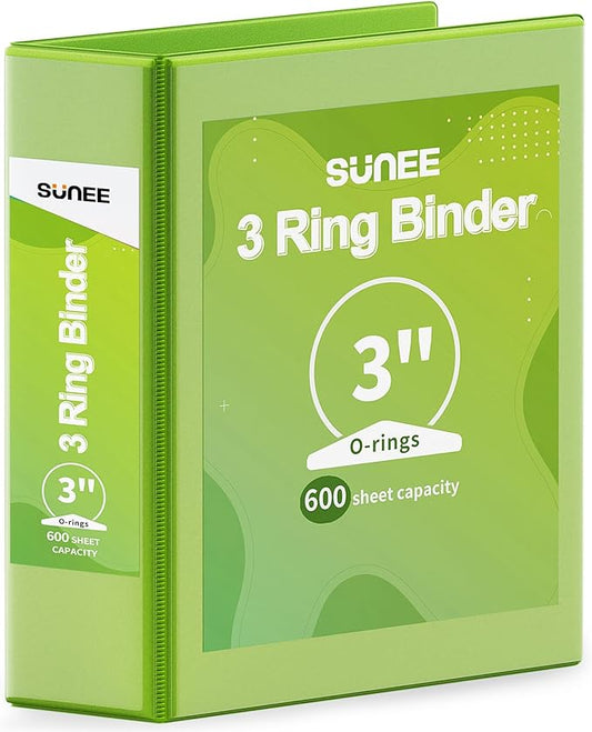 SUNEE 3 Ring Binder 3 Inch 1 Pack, Clear View Binder Three Ring PVC-Free (Fit 8.5x11 Inches) for School or Office Supplies, Tender Green