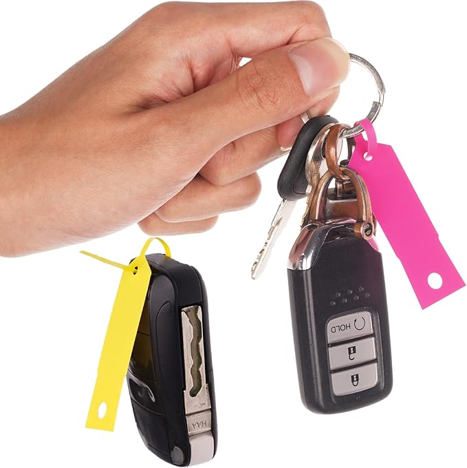 Self Locking Arrow Key Tags 1,000 Per Pack Size 4 1/2" x 3/4", Plastic Car Key Labels Arrow ID Tag, Self Lock Key Identifiers Car Dealer Supplies, Office Automotive Shop (Rosy)