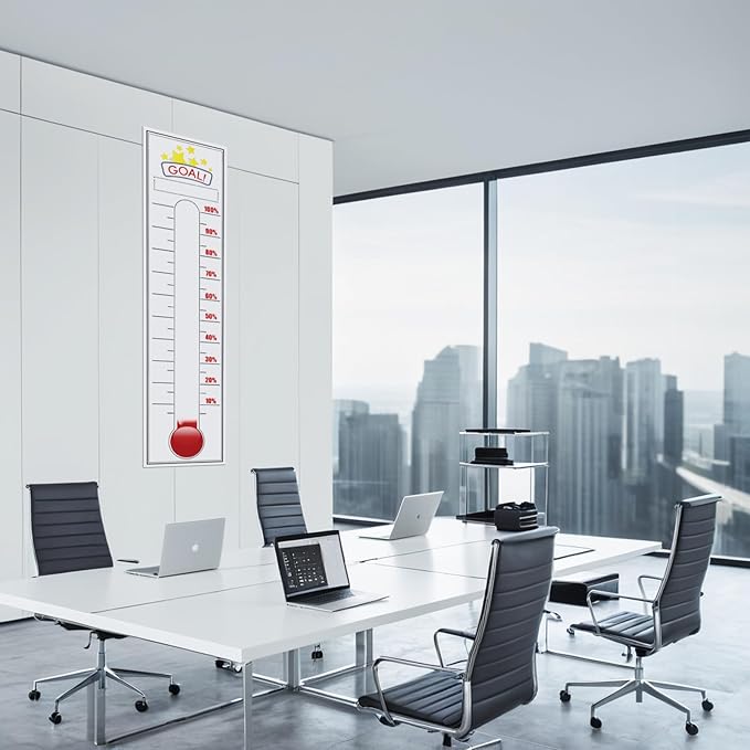 Fundraising Thermometer, 48"x12" Self-adhesive Chart Goal Tracker, With Removable Stickers And 3 Color Dry Erase Markers For School Fundraisers, Non-profit Events, Charity Drives, Community Projects