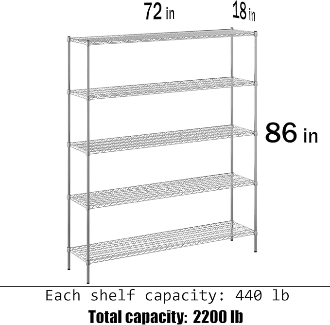 Regal Altair 18" Deep x 72" Wide x 86" Height Wire Shelving Kit | 5-Tier | NSF Commercial Storage Rack Unit