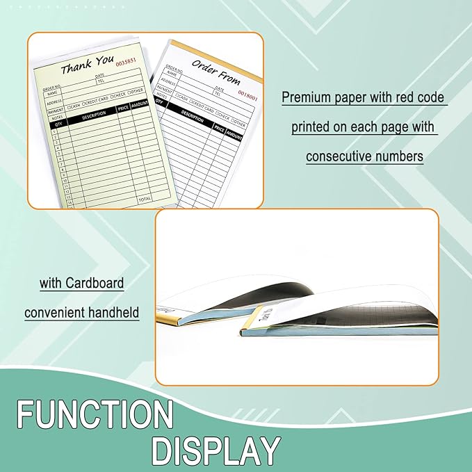 Receipt Book with Cardboard 2-Part Carbonless, Order Forms for Small Business