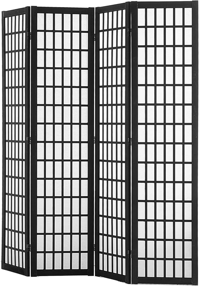VEVOR Room Divider, 4 Panel Japanese Room Divider, Wood Folding Privacy Screen Indoor, Partition Dividers Portable Decoration Screens, for Room Separation Home Office Restaurant & Bedroom(Black)