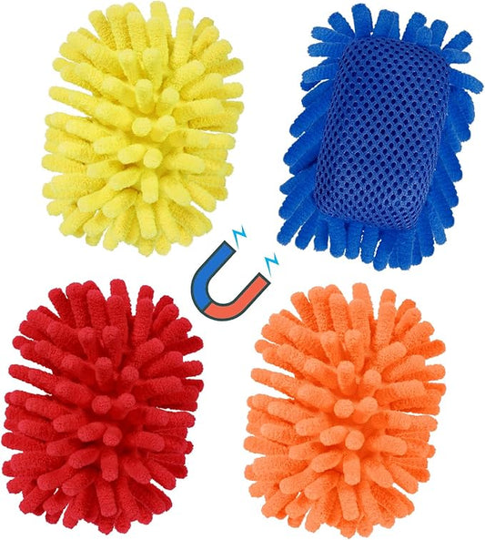 SITHON 4 Pieces Magnetic Microfiber Shag Whiteboard Eraser, Washable Microfiber Shag Dry Erase Board Eraser for Markers, Chalk, Home and Office (Navy/Yellow/Red/Orange)