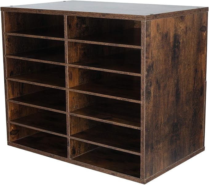 EasyPAG Wooden Literature Organizer with Adjustable Shelves, 12 Compartments Office Paper Organizer Storage 6000 Sheets Letter Size Paper, Student Mailbox for Classroom, Archaize