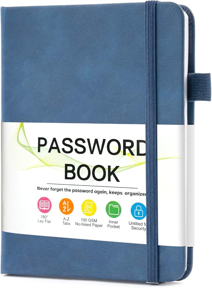 MOSA BEAR Password Keeper Book with Alphabetical Tabs，4.3"x5.7" Small Password Books for Seniors Password Notebook for Internet Website Address Log in Detail（Dark Blue） [unknown_binding]