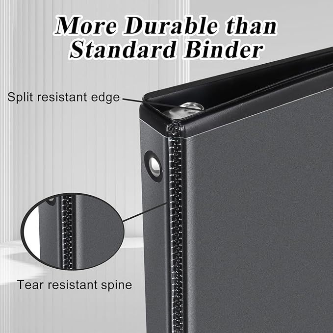 CIXILDTS 1-inch Round Ring Binder, Standard 3 Ring Binder Fit Letter Size Paper, Presentation View Binders, Black,12-Pack