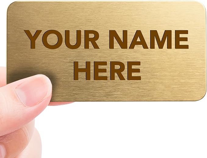 Magnet Me Up Custom Metallic Name Tag Badge - 1.5"x3" Text Only- 20 mil Gold Aluminum, Personalized Logo & Name, Full Color, Customizable Identification Label for Business & Employee, Made in USA