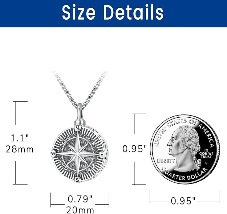 Compass Necklace for Women Men 925 Sterling Silver Pendant Urn Necklaces for Ashes Picture Locket Necklace Anchor Necklace Viking Necklace Crystals CZ Moonstone Abalone Shell Turquoise Compass Jewelry