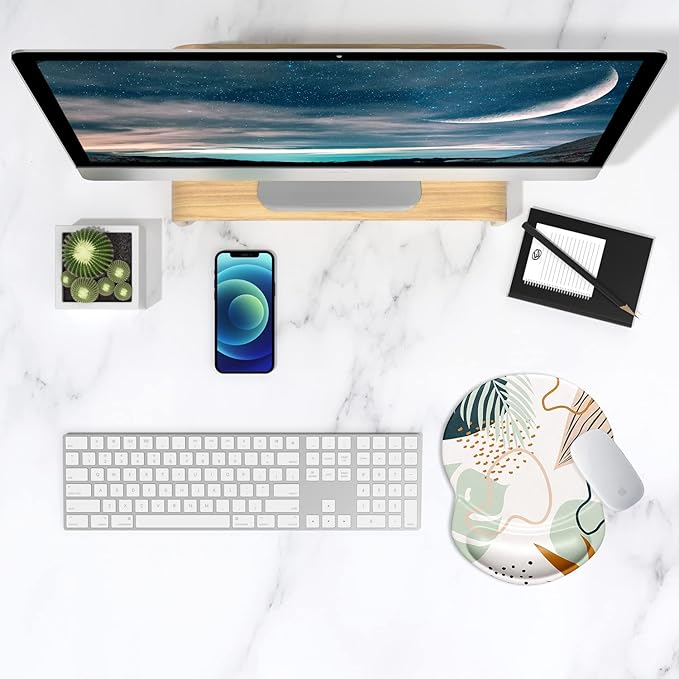 ITNRSIIET Ergonomic Mouse Pad with Gel Wrist Support Small Wrist Rest Smooth Surface Non-Slip PU Base Comfortable Office Supplies Pain Relief, 8.7 x 7.2 inches, Tropical Plants