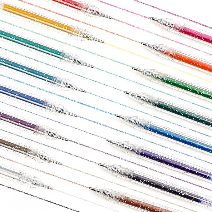 Grabie Glitter Gel Pens, 18 Colors Metallic Glitter Pens & Gel Ink Pens for Adult Coloring Books, Journaling, Drawing, Scrapbooking & DIY Crafts – Retractable Sparkle Pens, Smooth & Non-Toxic