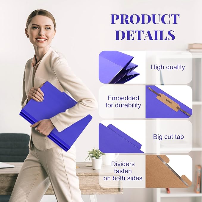 Skyygemm 60 Pcs Classification Folders Letter Size, 1 Divider Pressboard File Folder with Fasteners, Expanding File Organizer Bulk for School Teachers, Office Employee, Coworker, Staff (Purple)