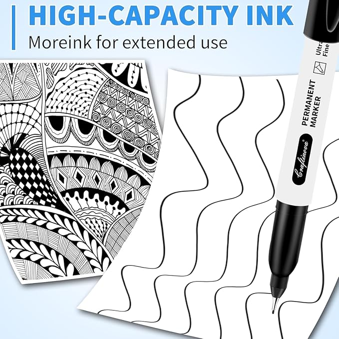craftinova Black Ultra Fine Point Permanent Markers, Extra Fine Tip, Quick Drying and Waterproof, Fade Resistant Perfect on Paper, Glass, Metal, Plastic, Wood, Office & School Use, 30 Pack