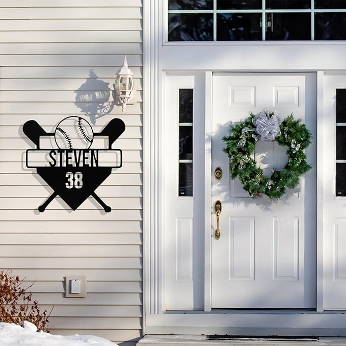 Personalized Baseball Metal Sign Custom Name & Number Sign Baseball Player Gift Boys Room Decor Softball Lover Present Sports Wall Art Decor Gift for Girls, Team, Dad, Man, Woman
