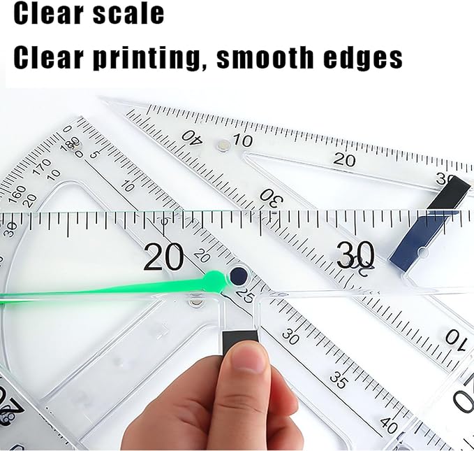 Magnetic Geometry Tool, Protractor, Triangle Rulers Easy Attachment Blackboard Measurement Kit, Teacher Board Protractor Multi-Purpose Kit Large (Transparent-2pc)