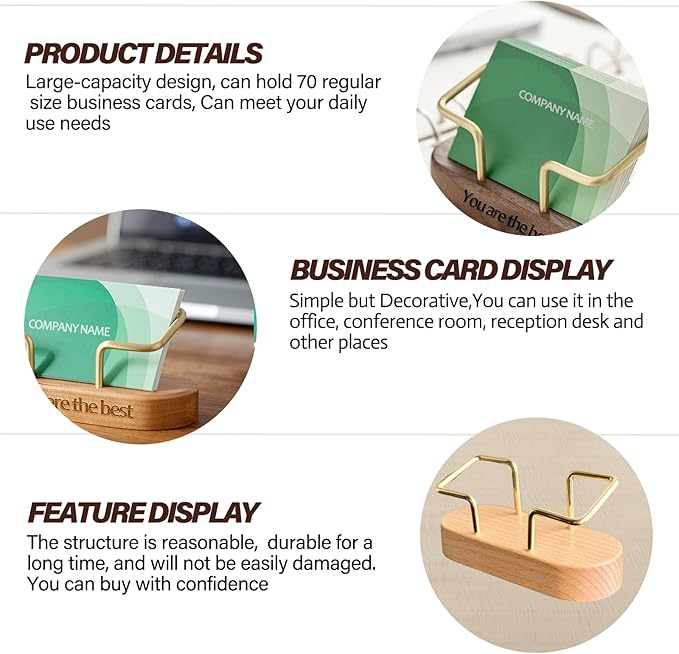 HJX Custom Business Card Holder Desk-Personalized Engraved Wooden Business Card Case Holder, Customized Name Logo Business Card Display Gifts for Men Women (Style2-White)