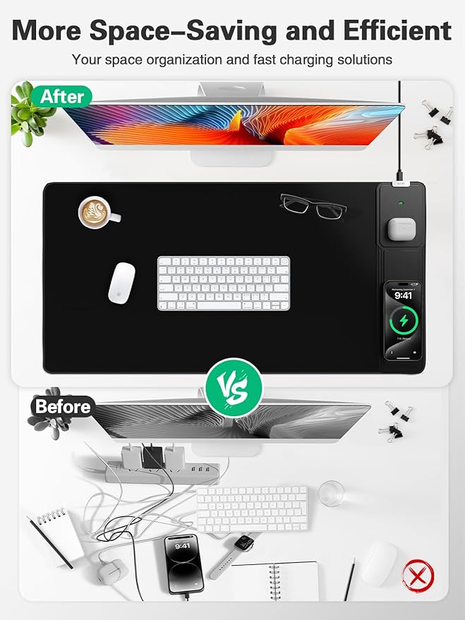Mouse Pad, Office Desk Mat, Large Gaming Mousepad with Superior Micro-Weave Cloth, XXL Desk Pad with Stitched Edges, Non-Slip Writing Pad for Gamer, Laptop, Work & Home